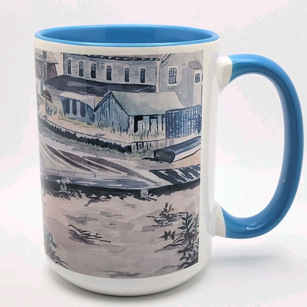 Shutterfly Ceramic Coffee Mug Coastal Dock Scene Sky Blue‎ Handle 15 oz